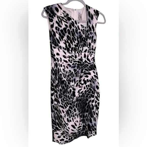 Cache Black White Leopard Print Dress with Asymmetrical Neckline Size 0 - Picture 3 of 8